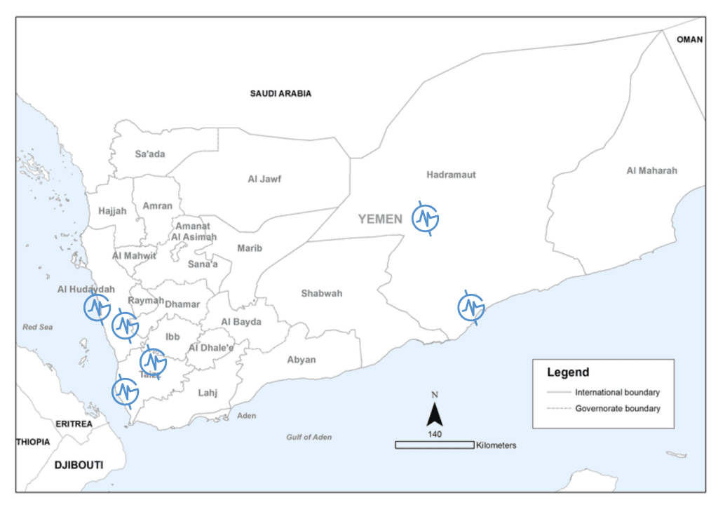 Map of MedGlobal projects in Yemen